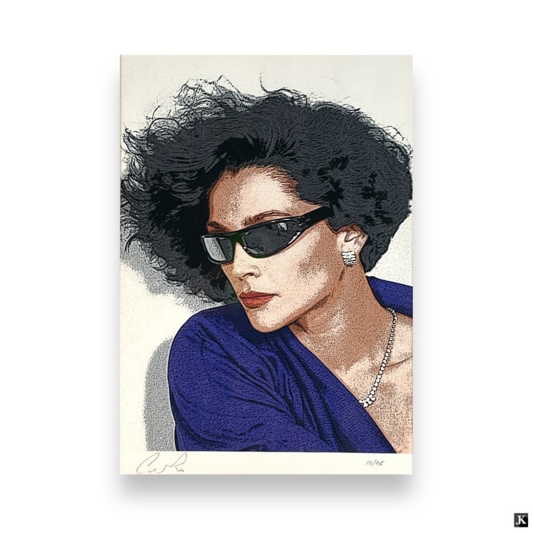 Jim Ceravolo (USA B1953) Woman Portrait Lithograph: Jim Ceravolo (AMERICAN / NEW YORK, Born 1953) limited edition lithograph depicting the portrait of a woman with sunglasses titled "Sunglasses and Diamonds 1". Hand pencil signed to lower left and numb