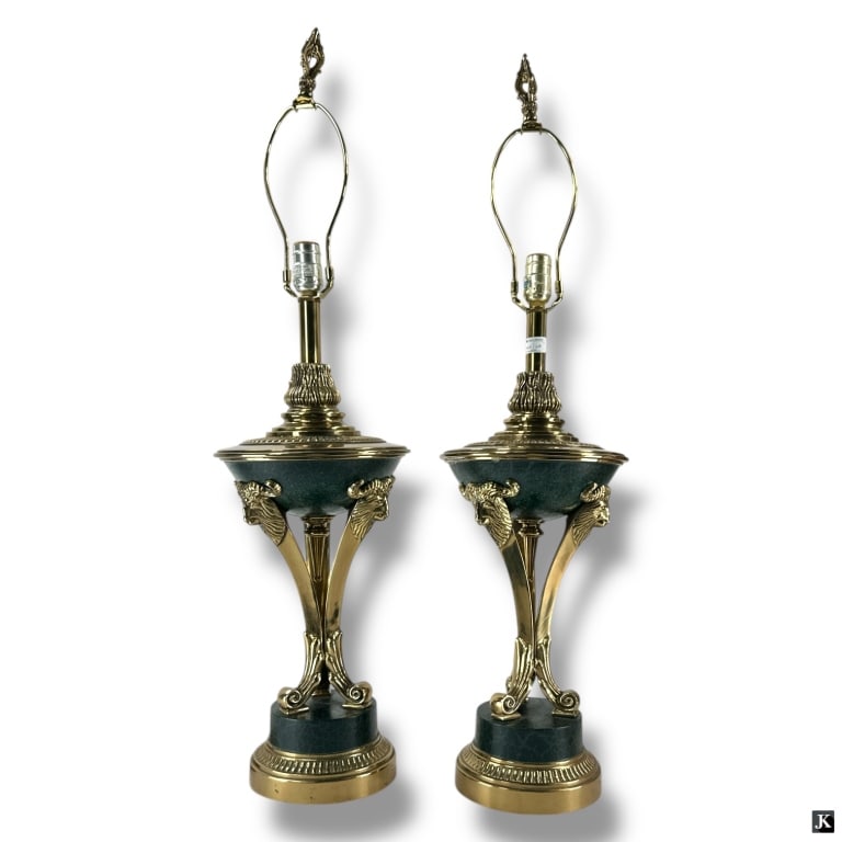 Pair Rembrandt Brass Ram Lamps (1 of 3)