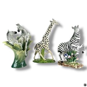 3 Ceramic Animal Figures, Zebra, Giraffe