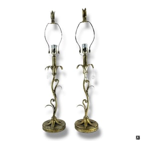 Pair Hollywood Regency Style Foliate Lamps