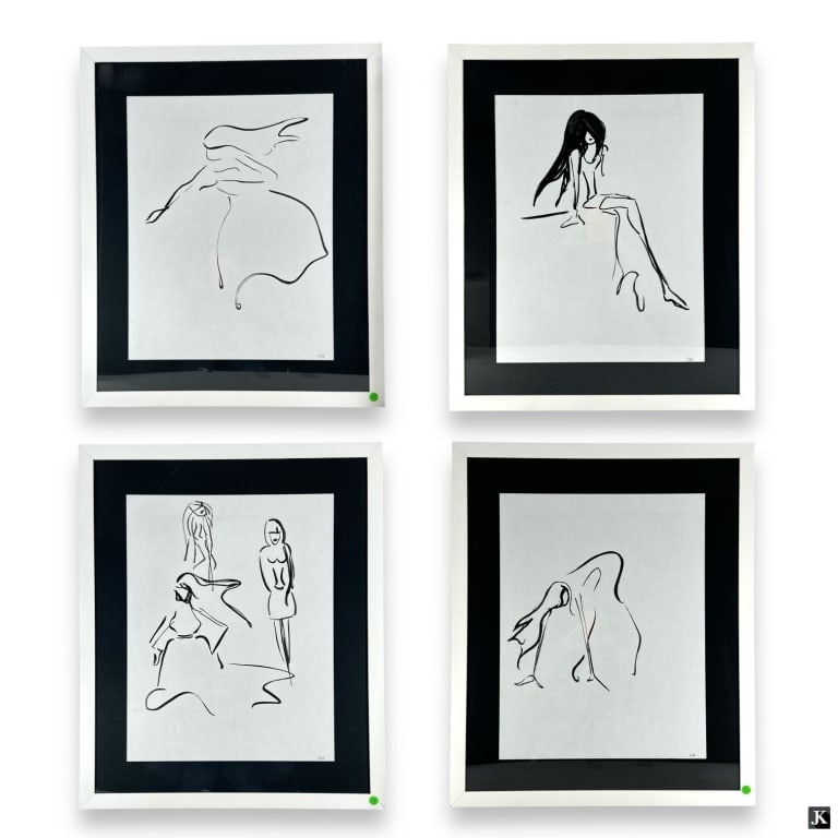 4 Nikki Bella WWE Ink on Paper Sketches: Four (4) Framed 4 Veronica Nikki Nika Bella WWE Ink on Paper Sketches. Includes: Flight, Dance Horizon, Fashion, Mood. COA attached verso. Each in gallery framing and under glass screens. Good conditi