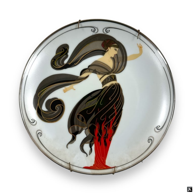 Franklin Mint Erte "Flames of Love" Plate: Franklin Mint Porcelain Collectors Plate: Erte "Flames of Love". In Styrofoam box with COA. Marked appropriately and numbered HA 2151. The plate measures 8" and is in very good condition. JD/B13/SH:2A