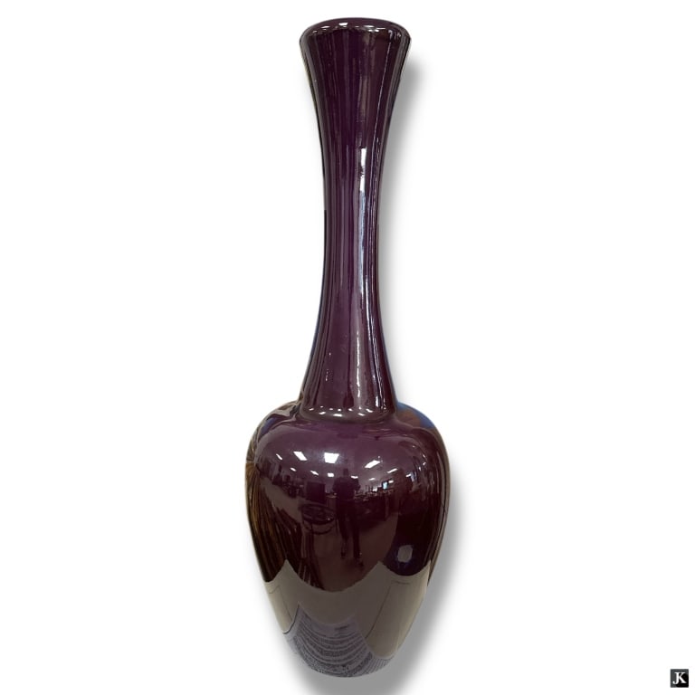 Possibly Haeger Tall Purple Ceramic Vase: Possibly Haeger Tall Purple/Aubergine Ceramic Vase. No visible signature. Some scuffs from age and use. Measures 37" H x 13" W.