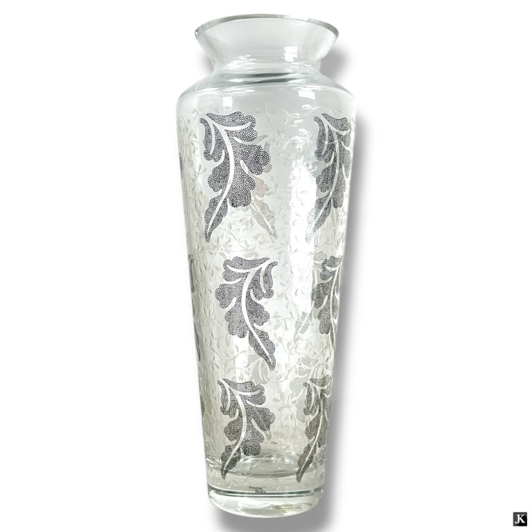 Vetro Soffiato A Bocca Silk Screened Glass Vase: Vetro Soffiato A Bocca Silk Screened Glass Vase. Original clear label on bottom. Good condition with no chips, cracks. Measures 16" H. LA/B13/SH:8B