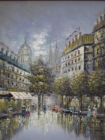 J. Hinton MCM Oil on Canvas "Paris"