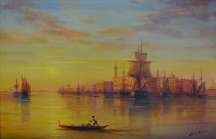 Attr: Ivan Aivazovsky Oil/Canvas "Venice at Dusk"
