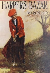 Vintage Framed Harpers Bazar Poster Lady Golfer