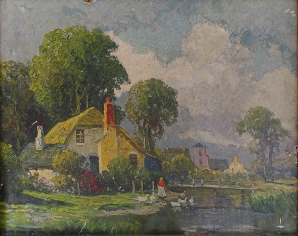 R. Weber Framed Color Print "Cottage On Pond" (1 of 8)