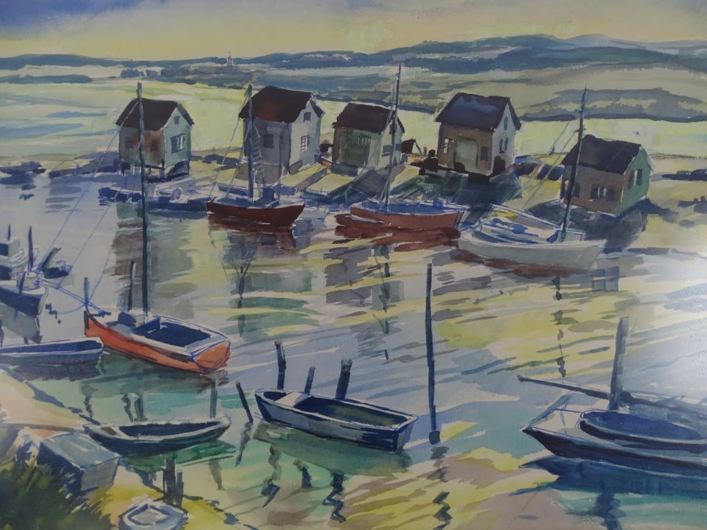 Artist Unknown Watercolor/Paper "Harbor" (1 of 6)