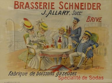 Vintage Framed Brasserie Schneider Soda Poster