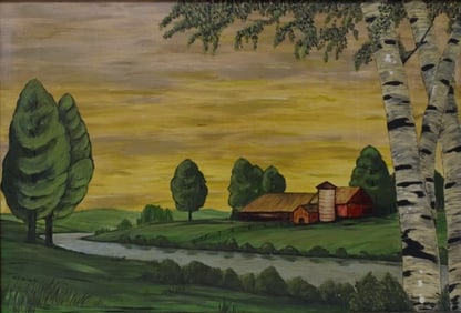 N. A. Wilcox Oil/Board "Farm Scene"