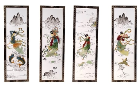 Vintage Asian Chinoiserie Engraved Wood Panels