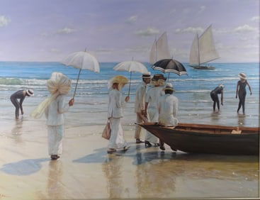 Artist Unknown Oil/Canvas "People on Beach"