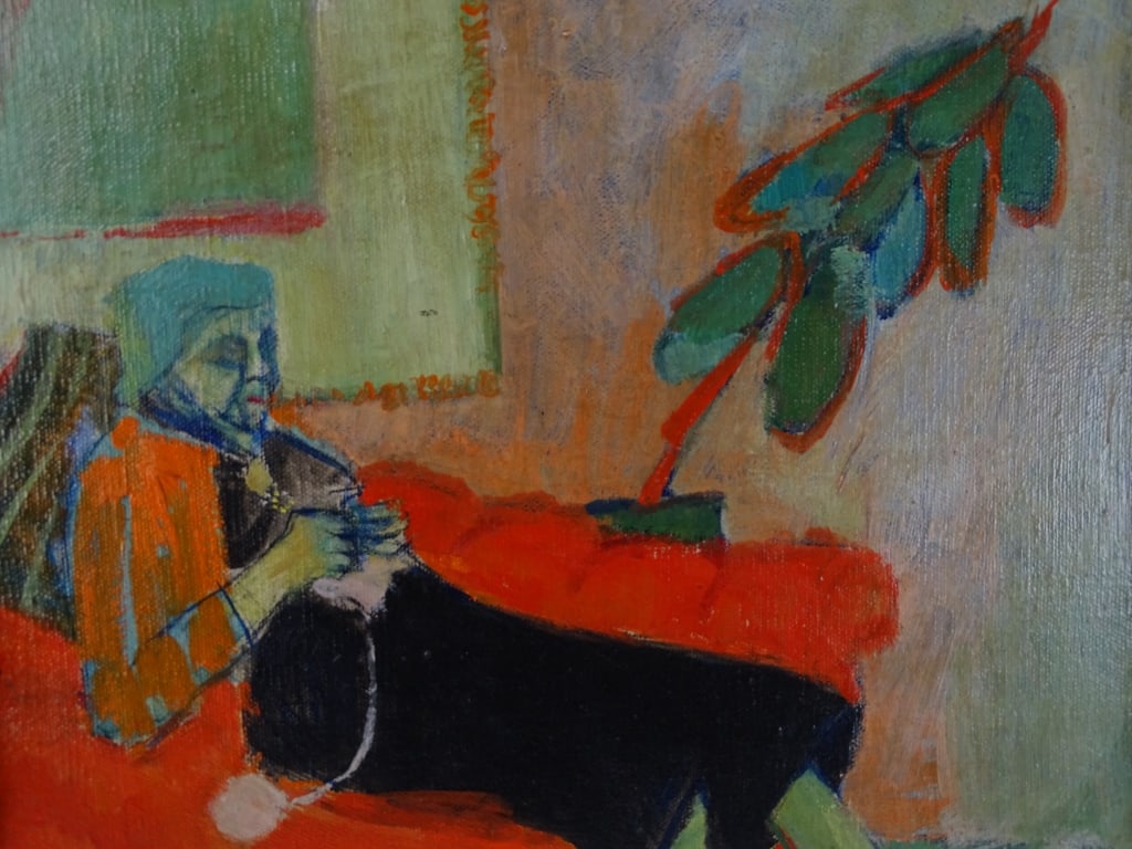 Artist Unknown Oil/Canvas "Woman Knitting" (1 of 5)