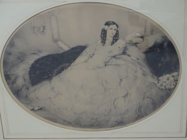Louis Icart (1888-1950) Color Etching "Black Fan"