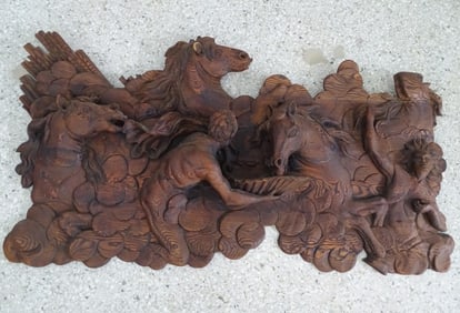 Vintage Wood Carved Horse Plaque Made In Spain