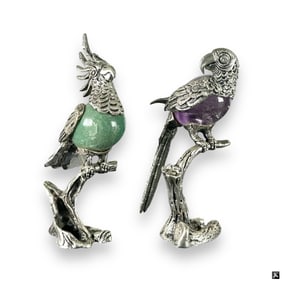 2 MFS Peltro Vintage Pewter & Stone Bird Figures