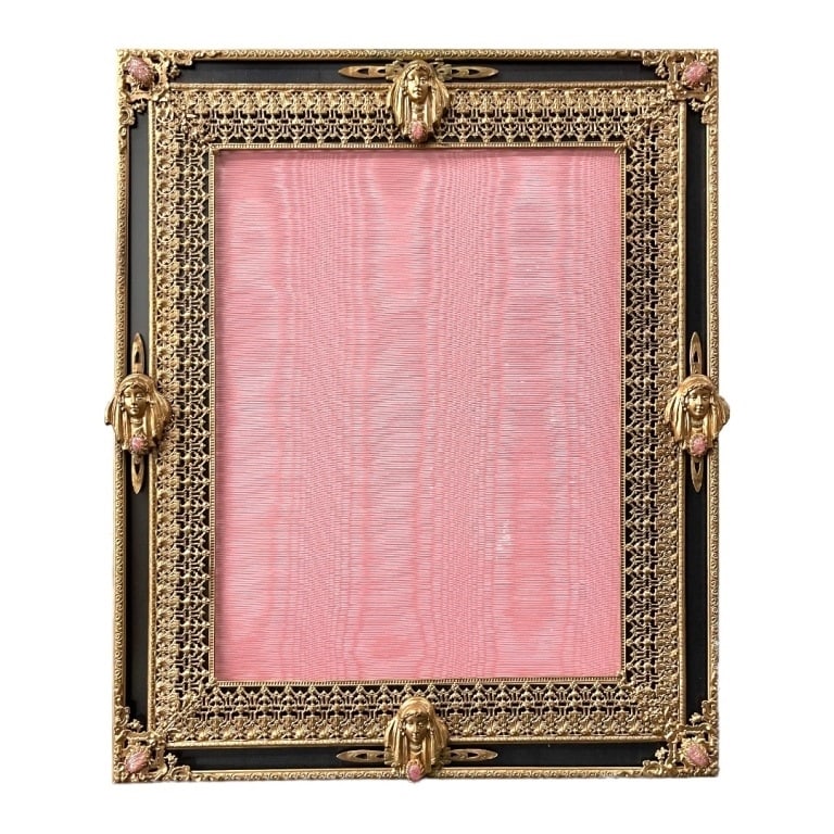 Vtg Gilt Metal Cabochon Givre Glass Picture Frame (1 of 3)