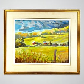 Mid Century Oil/Board, "Landscape Painting"