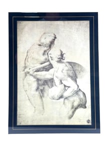 Decor House Framed Pencil Etching, Two Figures