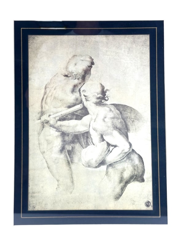 Decor House Framed Pencil Etching, Two Figures (1 of 2)