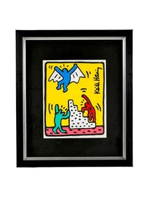 Vintage KEITH HARING PopArt Mixed Drawing on Paper
