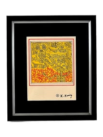 Keith Haring Drawing Painting Inks on Paper Signed