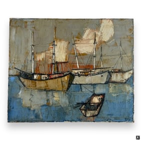 Signed French Impressionism Harbor Oil On Canvas