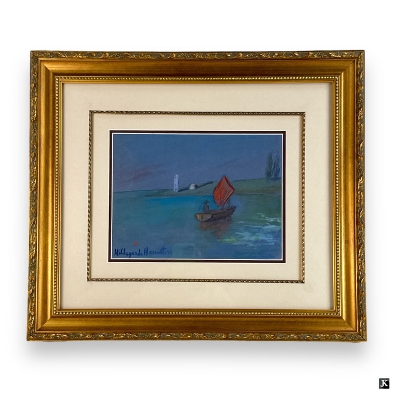 Hildegarde Hamilton Pastel & Gouache: Hildegarde Hume Hamilton, American (1898 - 1970) Pastel & Gouache Sketch on paper "Coming Home". Signed lower left. Framed under glass. Image measures 8-1/2" x 11-1/2" (sight), frame measures 19" x 22