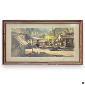 W. Major (USA 20th C) Prison Camp Watercolor