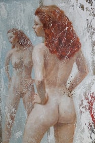 Vintage Mixed Media Sand Painting on Board "Nude"