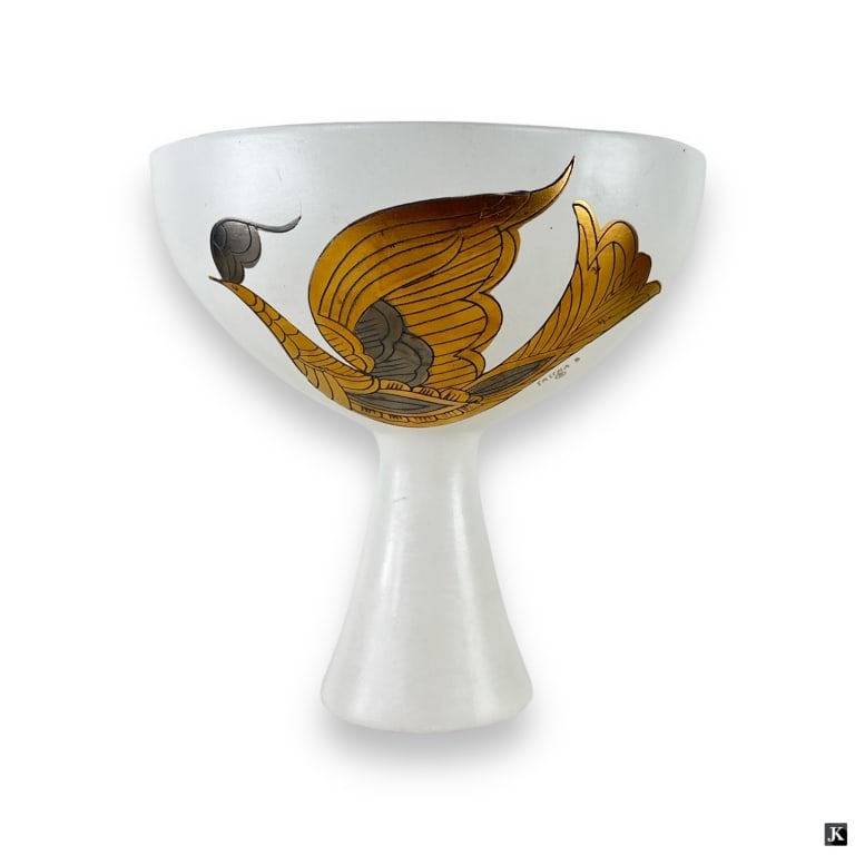 Sascha Brastoff White & Gold Pottery Footed Vase (1 of 4)