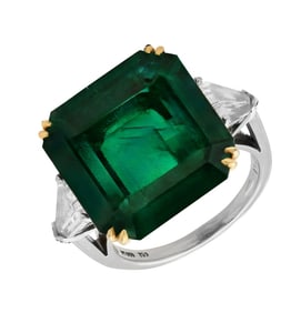 15.48 Carat Emerald-Cut Emerald and Diamond