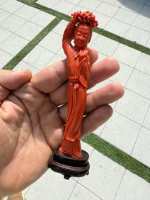 Antique Chinese Carved Coral Quan Yin