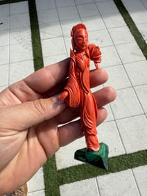 Antique Chinese Carved Coral Quan Yin