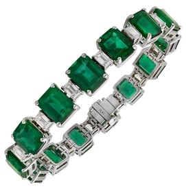 47Ct Emerald and Diamond Platinum Bracelet