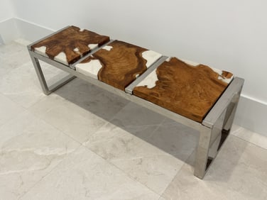 Burl wood Resin Chrome Bench Seat