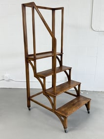 Antique Oak Library Step Ladder