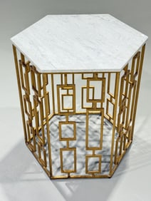 Geometric Brass Design Marble Top Table
