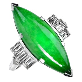 5.50 Carat Marquise Jade & Diamond Ring
