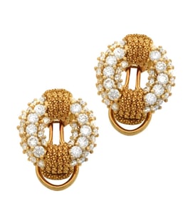 18K Yellow Gold Gold & Diamond Stud Earrings