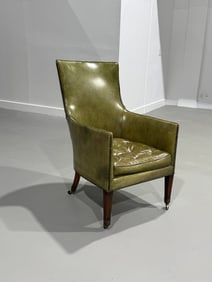 An Antique Studded Green Leather Desk Chair