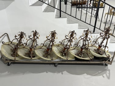 (6) Six Bronze & Amber crystal Chandelier