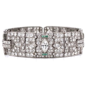 Art Deco Platinum 23.50 Ct. Diamond & Emerald Brac
