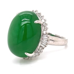 Platinum 32.60 Ct. Jade & Diamond Ring
