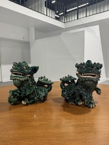 Pair of Chinese porcelain Glazed Foo lions