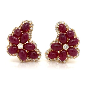 18K Yellow Gold Ruby & Diamond Earrings