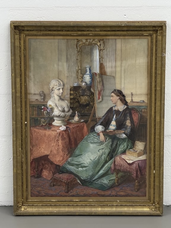 Octavius Oakley: Octavius Oakley (British, 1800–1867) — Watercolor on PaperFinely detailed watercolor on paper by Octavius Oakley, exhibited at the Society of Painters in London, 1861, and featured in Victorian Ar