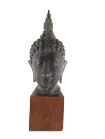 Antique Thai Sukhothai Style Bronze Buddha Head
