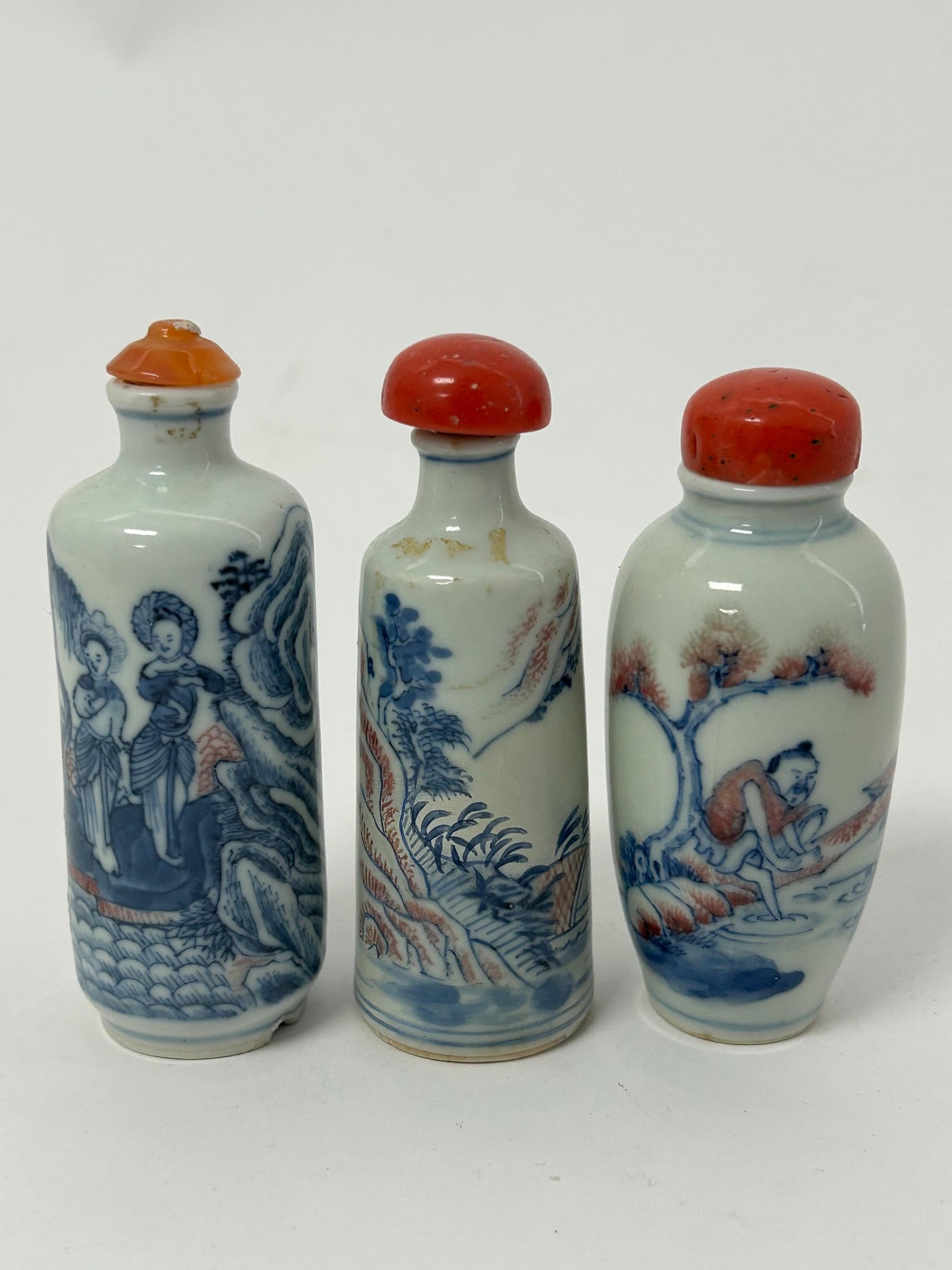 Three Antique Chinese Blue & White Snuff Bottles (1 of 5)